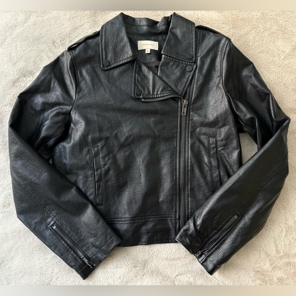 Skies Are Blue Vegan Leather Moto Jacket Black Size M